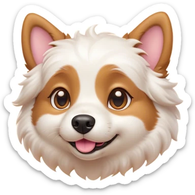 Cinematic Cute Domestic Dog Portrait Emoji, Head tilted playfully and inquisitively, with a delightfully fluffy, friendly build and a characteristically charming face featuring a soft snout and perky ears, accentuated by a glossy coat and round, sparkling eyes full of mischief, Simplified yet irresistibly adorable features, highly detailed, glowing with a warm, friendly glow, high shine, affectionate and lively, stylized with a touch of whimsical cuteness, soft glowing outline, capturing the essence of a mischievous yet loving dog that feels like it could bound out of the screen into your arms! sticker