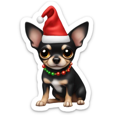 Black short hair chihuahua with Christmas hat sticker