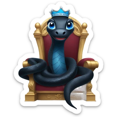 Black snake with blue eyes sitting on a throne wearing a crown  sticker
