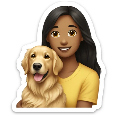 Golden retriever with a black haired teen girl sticker