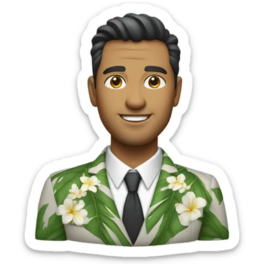 a full portrait (head to toe) of a handsome Hawaiian man with a corporate outfit sticker