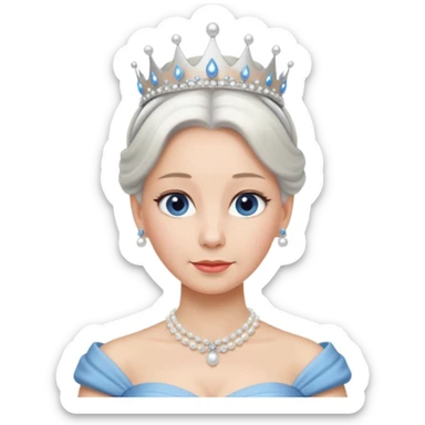 Queen with white bun hair – silver tiara, pearl necklace, elegant gown, blue dress sticker