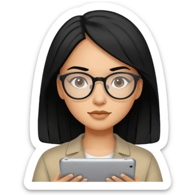 girl web designer with black hair writing on ipad sticker