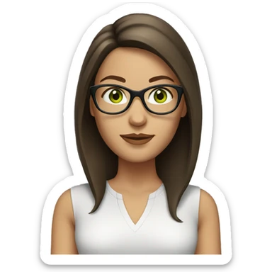 White woman with medium brunette hair green eyes and glasses sticker