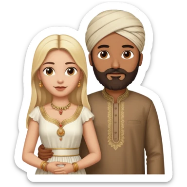 Indian man with beard holding naked blonde woman vagina sticker