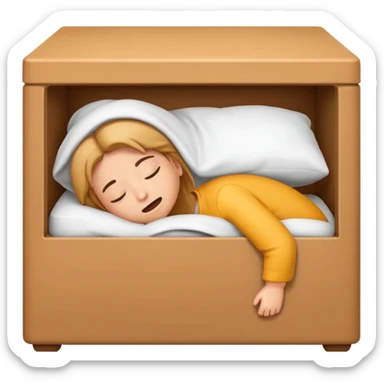 emoji of sleeping box, box is brown colored, open and empty, with a Zzz sticker
