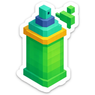 voxel style isometric spray paint can, green color sticker