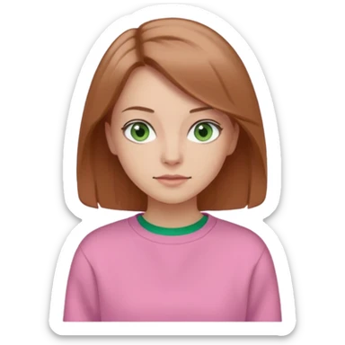  Una donna con una felpa semplice rosa, senza cappuccio. i capelli sono lunghi fino alle spalle marroni chiaro,gli occhi sono verdi  sticker