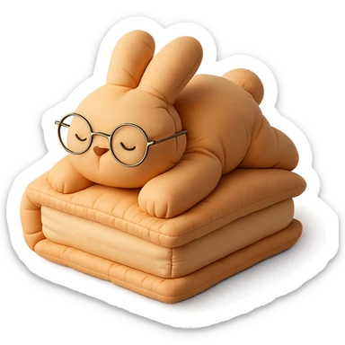 biscuit bunny lying on book with slipping glasses, cushion style sticker