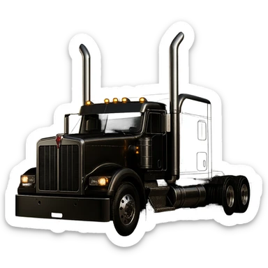 Kenworth W680 flattop black semi sleeper, chrome stacks, dramatic lighting sticker