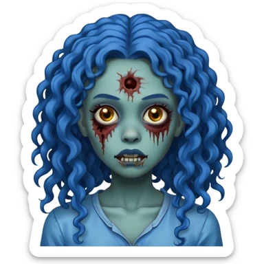 🧟‍♀️ faca uma mulher negra zumbi de cabelo cacheado azuis e longos sticker