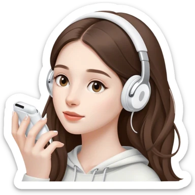  beautiful pale brunette girl with long hair listening to music in airpods sticker