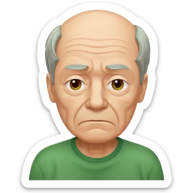 tired looking 65 year old man in green shirt sticker