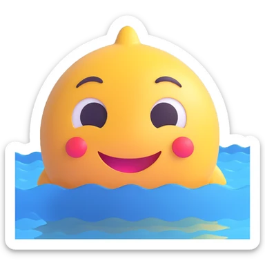 Create an ocean emoji that looks exactly like the reference image in iOS emoji style. It should be 3D, shiny, with smooth gradients, soft shadows, and sunlight reflecting on the water, capturing the classic emoji look. Add a soft shadow under the water. sticker
