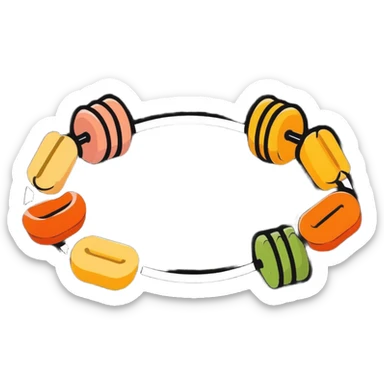 Vibrant muscle fibers in the center, with protein foods (meat, egg, beans, tofu, yogurt) connected together in a unified chain or cluster, floating together around the muscle fibers like a connected orbital ring. sticker