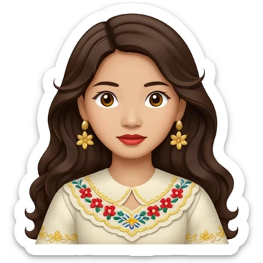 Filipino woman with long dark wavy hair parted in the middle wearing a traditional filipiniana sticker