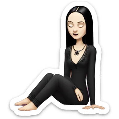 Attractive Wednesday Addams dressing and acting like Hot Morticia Addams. Both lounging around in saggy silk pajamas. sticker