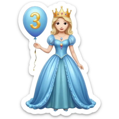 queen wearing dress, holding balloon in shape of number 3 sticker