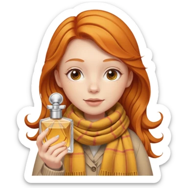 Ginger girl , cute, perfume in her hand, in autumn  sticker