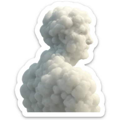 person made entirely of voluminous clouds, shoulder view, looking straight sticker