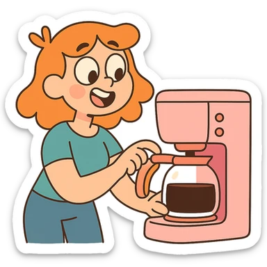 pastel pink coffee machine, calArts 2010s cartoon style, minimal details, playful sticker