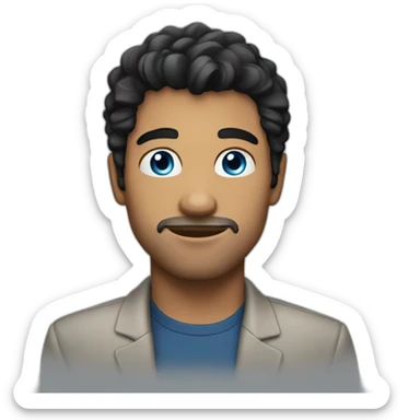 man, blue eyes, 30 year old, caucasian, black hair, blazer with t-shirt, good looking sticker