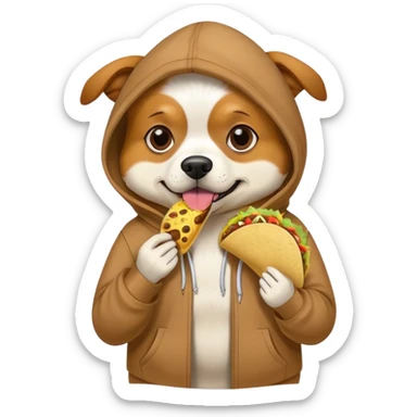 dog wearing hoodie eating a taco sticker