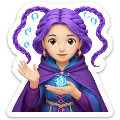 A playful mage girl with braids, purple cloak, and magic swirling around her hands.
 sticker