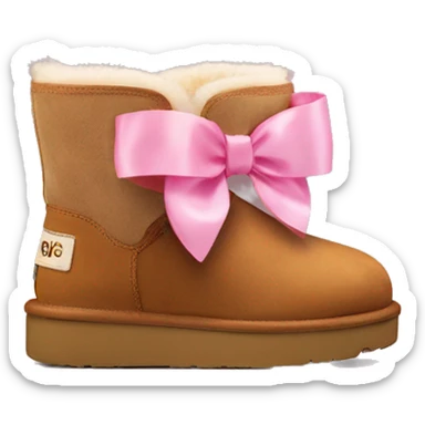 light ultra mini chestnut uggs platform with a pink bow on the back sticker