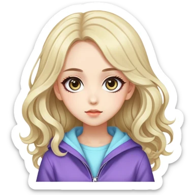 Pretty stylish anime character, real life, big eyes, cute, gorgeous hair, full body, stylish clothing, lady, young, romantic, colorful, detailed, cool design sticker