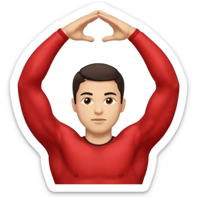 man with light skin and dark hair stretching arms above head sticker