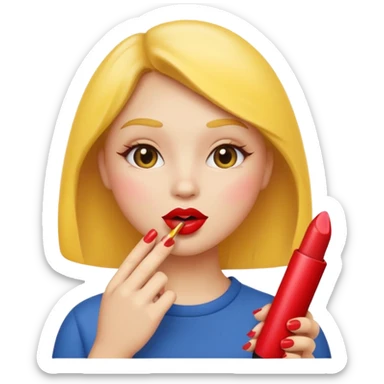classic yellow round emoji face applying lipstick, simple features, lipstick in hand, playful expression sticker