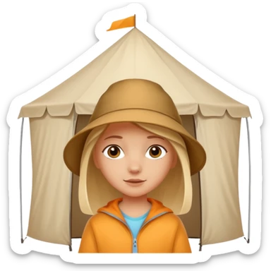 Seven-year-old White girl on a trip under a tent sticker