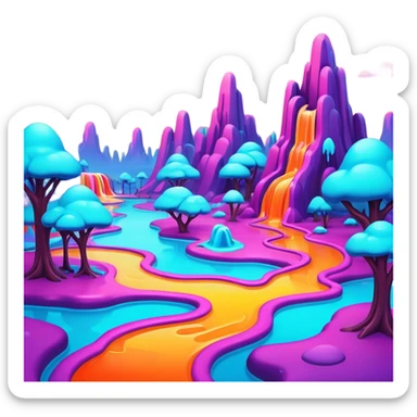 melting neon colors surreal park landscape sticker