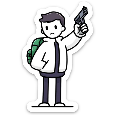 Guy pointing a pink gun at his own head sticker