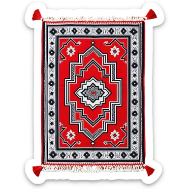 Long rectangular red with white tassels prayer mat with geometric Andalusia pattern  sticker