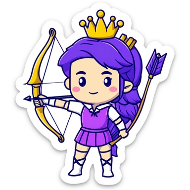 Archer Queen from Clash of Clans with purple hair, crown, bow and arrow, purple outfit sticker