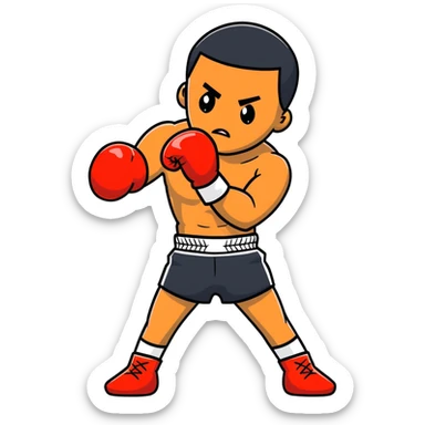 Young Black boxer, 19 years old, in boxing pose with gloves sticker
