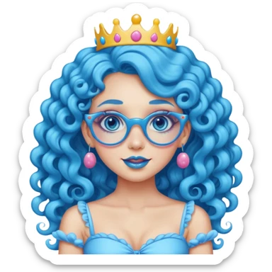 blue long curly haired princess of the candyland, with candy makeup candy glassess and just face sticker