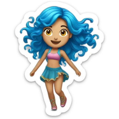 cute latina girl with long blue hair dancing sticker