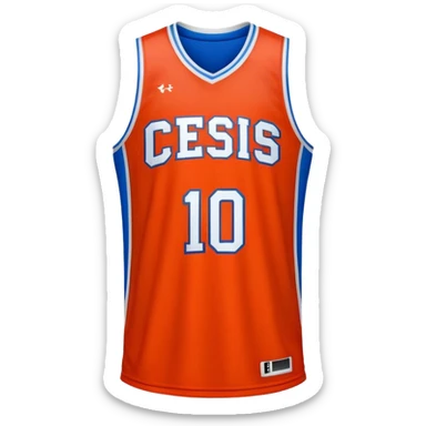Cinematic Realistic image of a basketball jersey rendered in bold team colors with finely textured fabric and realistic creases, set against an energetic court backdrop with bright, dynamic lighting sticker