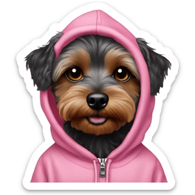black blind in one eye yorkiepoo in pink hoodie  sticker