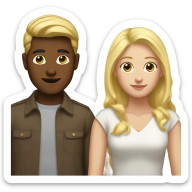 brown dude with brown hair white girl with blonde hair sticker
