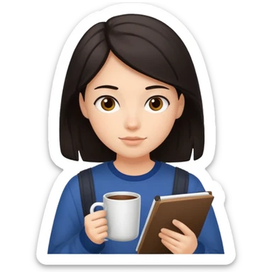 Student + notes + mug, Library Visitor. sticker