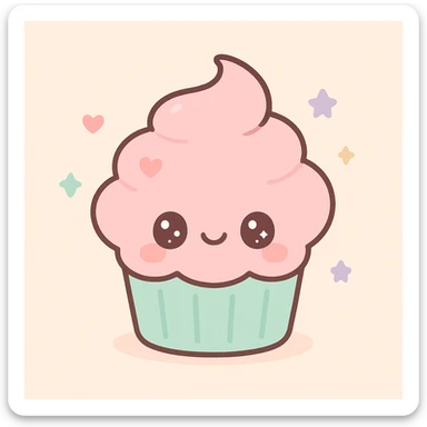 cupcake with pink icing, kawaii cute style sticker
