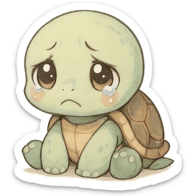 cute anime turtle, sad expression, cute style, detailed, soft colors sticker