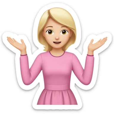 Mujer rubia morena clara cabello liso vestido modesto lindo rosado alzando sus manos cantando sticker