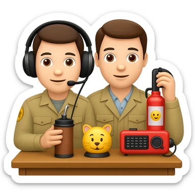Add headphones to the amateur radio man while keeping the mate and thermos on the table. Maintain a transparent background. The style should be similar to the original image. sticker