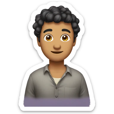  chico con pelo lasio largo,trigueño, vestido con polera negra sticker