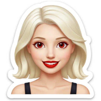 Cinematic Realistic Marilyn Monroe Emoji, featuring a glamorous, high-detail portrayal of the legendary Hollywood star. Her iconic platinum curls, radiant smile, and signature red lips are illuminated by dramatic, vintage-style lighting, evoking the timeless allure of classic cinema. sticker